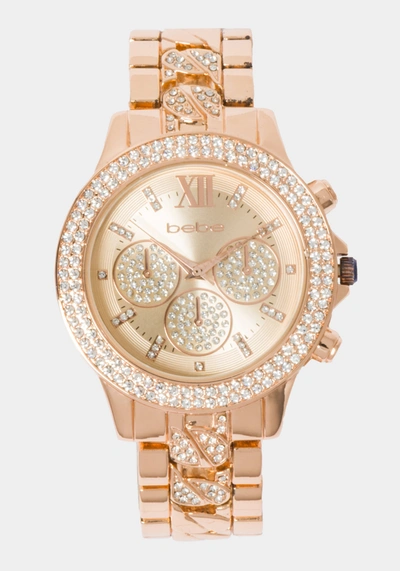 Bebe Rose Dial Crystal Bezel Watch In Rose Gold