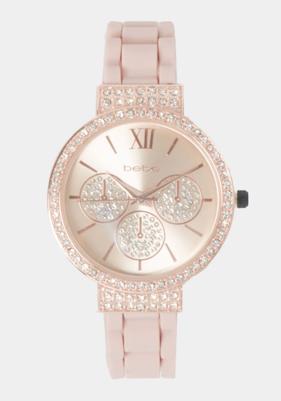 Shop Bebe Rose Dial Crystal Bezel Watch In Two-tone Rose Gold-blush