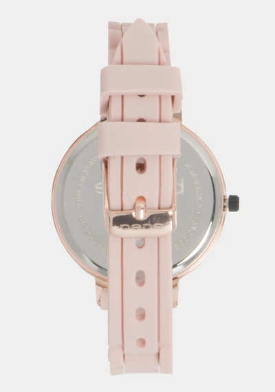 Shop Bebe Rose Dial Crystal Bezel Watch In Two-tone Rose Gold-blush