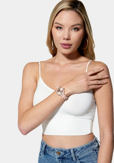 Bebe Rose Dial Crystal Bezel Watch In Two-tone Rose Gold-blush