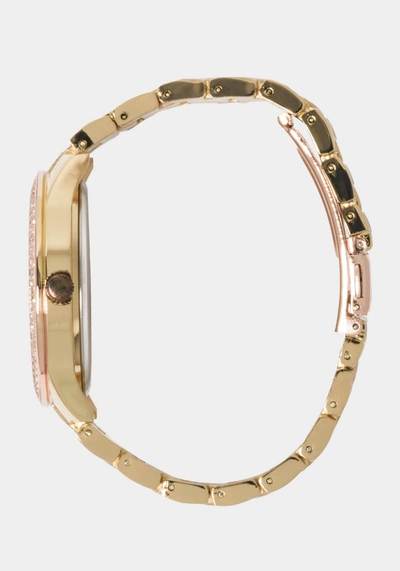 Shop Bebe Rose Dial Crystal Bezel Watch In Two-tone Rose Gold-gold