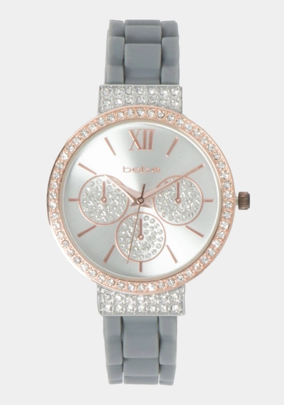 Shop Bebe Silver Dial Crystal Bezel Watch In Two-tone Rose Gold-grey