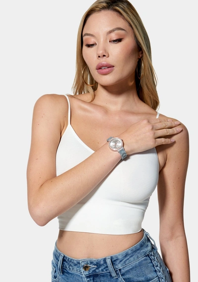 Bebe Silver Dial Crystal Bezel Watch In Two-tone Rose Gold-grey