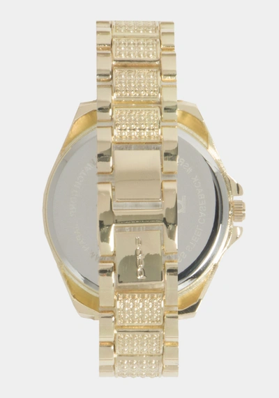 Shop Bebe Full Pave Crystal Dial Crystal Bezel Watch In Gold Tone