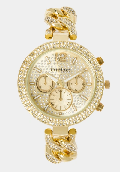 Bebe Full Pave Crystal Dial Crystal Bezel Watch In Goldtone