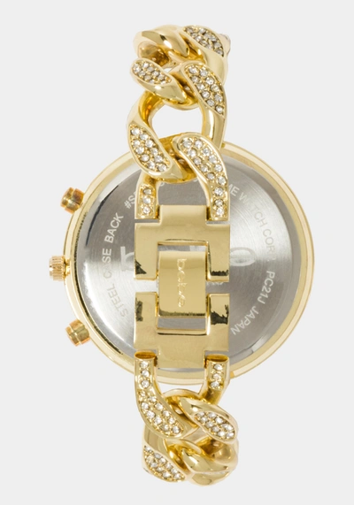 Bebe Full Pave Crystal Dial Crystal Bezel Watch In Goldtone