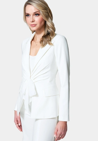 Shop Bebe Chiffon Tie Front Tailored Woven Twill Jacket In White Alyssum