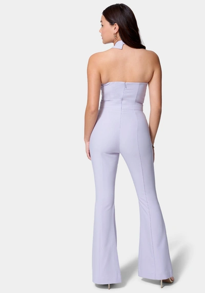 Bebe Satin Twill Sleeveless Eyelet Detail Wide Leg Jumpsuit In Orchid Petal