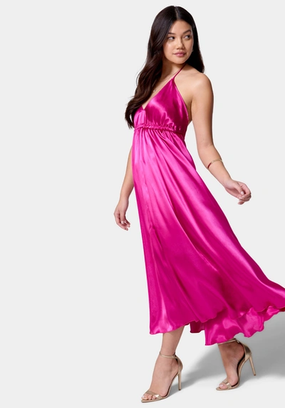 Bebe Satin Flow Dress In Fuchsia