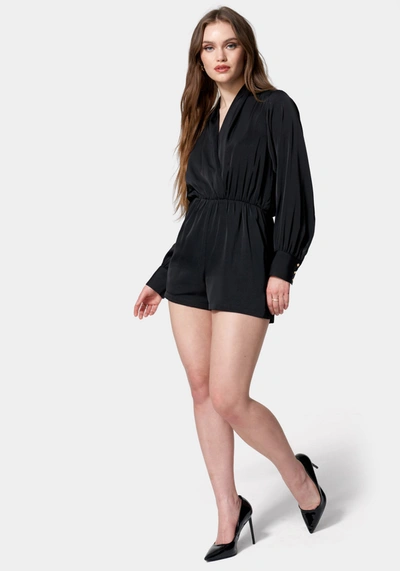 Shop Bebe Surplice Drapey Romper In Black