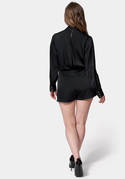 Bebe Surplice Drapey Romper In Black