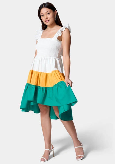 Bebe Color Block Ruffle Dress In Multi