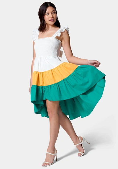 Bebe Color Block Ruffle Dress In Multi