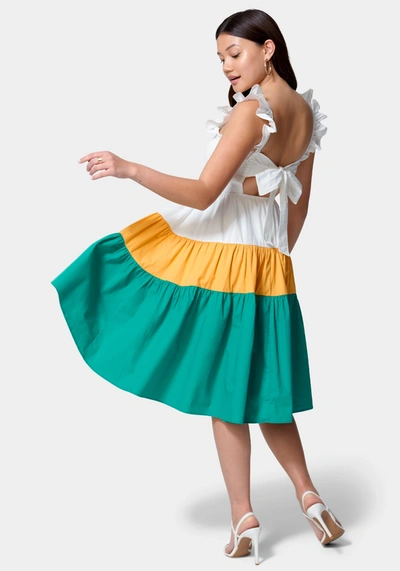 Bebe Color Block Ruffle Dress In Multi