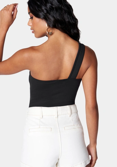 Shop Bebe Cutout Asymmetric One Shoulder Bodysuit In Black