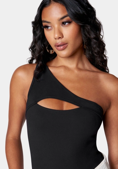Shop Bebe Cutout Asymmetric One Shoulder Bodysuit In Black