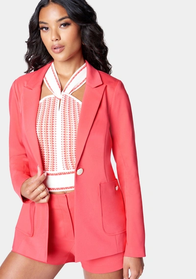 Bebe Cotton Sateen Patch Pockets Detail Blazer In Geranium