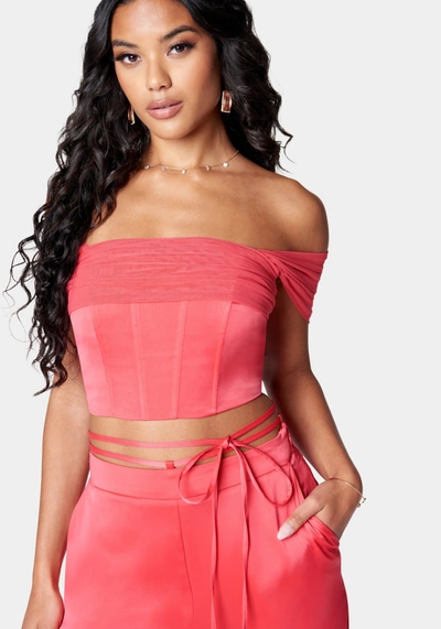 BEBE OFF SHOULDER DRAPED CORSET TOP 