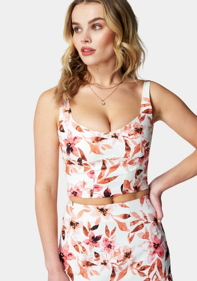 Bebe Printed Sweetheart Sleeveless Top & Mini Flared Skirt In Contrast Floral Print