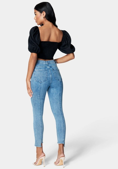 Bebe High Waist Skinny Leg Hi Lo Hem Jean In Ocean Blue Wash