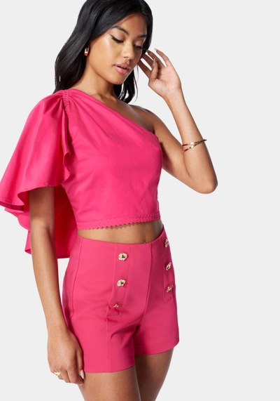 Bebe Off Shoulder Flared Sleeve Top In Pink Peacock