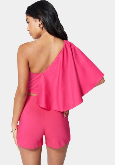 Bebe Off Shoulder Flared Sleeve Top In Pink Peacock