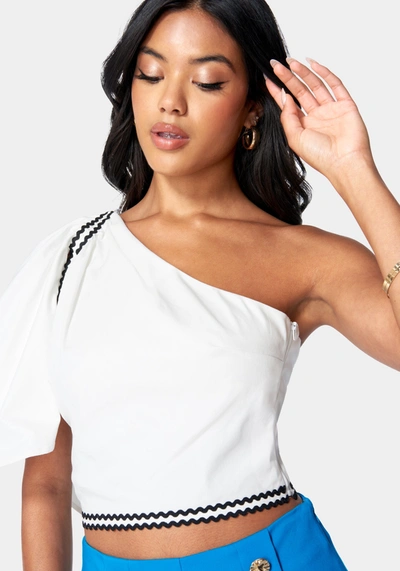 Bebe Off Shoulder Flared Sleeve Top In White Alyssum