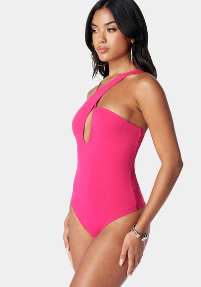 Bebe Keyhole Halter Bodysuit In Pink Peacock