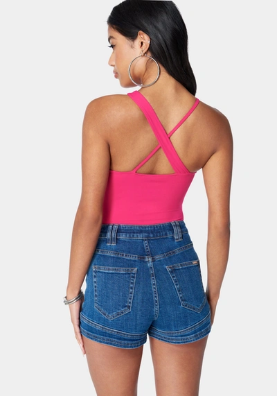 Bebe Keyhole Halter Bodysuit In Pink Peacock