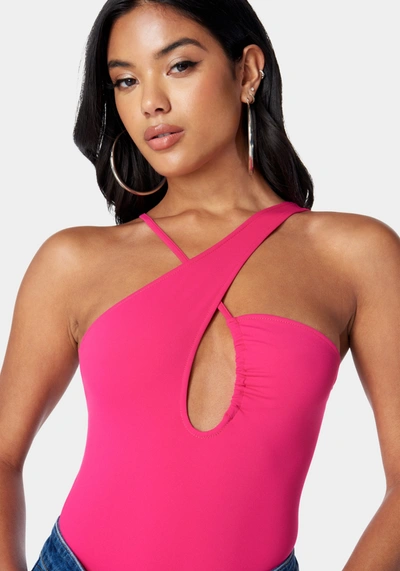 Bebe Keyhole Halter Bodysuit In Pink Peacock