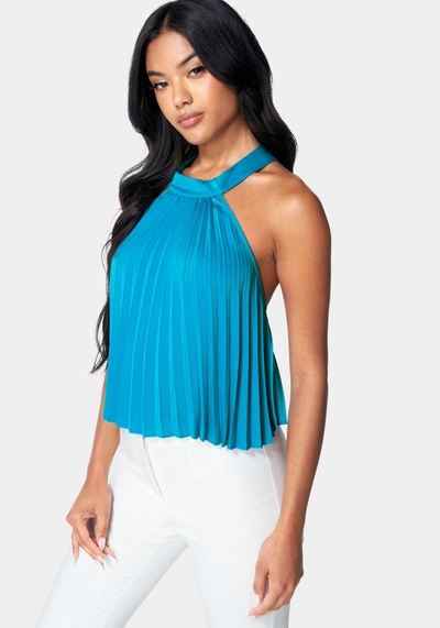 Bebe Pleated Halter Top In Hawaiian Blue
