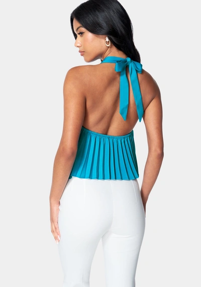 Bebe Pleated Halter Top In Hawaiian Blue