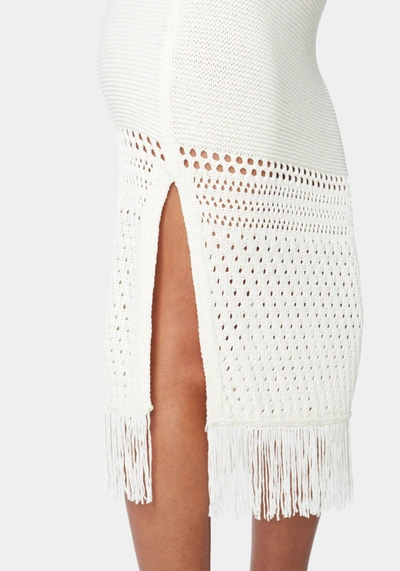 Bebe Fringe Detail Slit Front Sweater Skirt In Whiite Alyssum