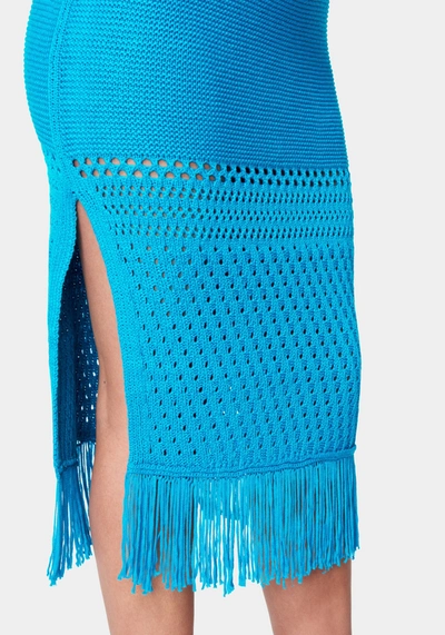 Bebe Fringe Detail Slit Front Sweater Skirt In Hawaiian Blue