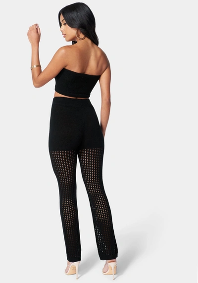 Bebe Tie Front Bandeau Sweater Top & Wide Leg Sweater Pant In Black
