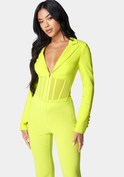 Bebe Corset Waist Tailored Jacket In Cyber Lime