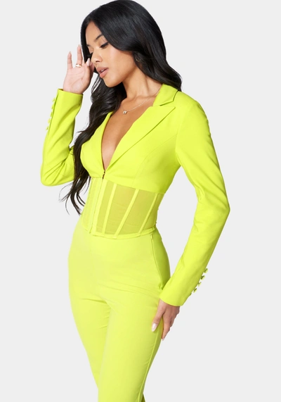 Bebe Corset Waist Tailored Jacket In Cyber Lime