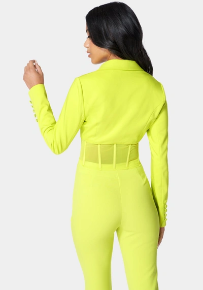 Bebe Corset Waist Tailored Jacket In Cyber Lime