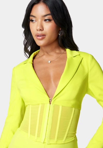Bebe Corset Waist Tailored Jacket In Cyber Lime