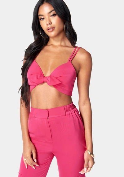 Bebe Tie Front Cropped Top In Pink Peacock