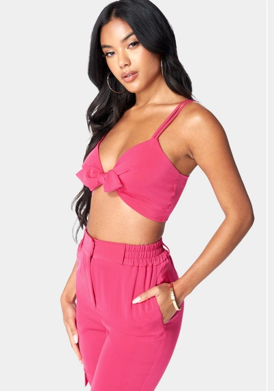 Bebe Tie Front Cropped Top In Pink Peacock
