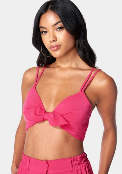 Bebe Tie Front Cropped Top In Pink Peacock