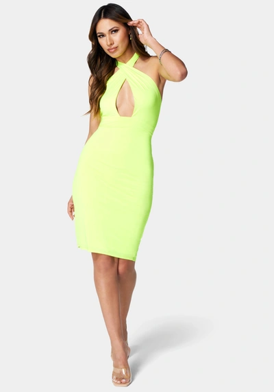 Shop Bebe Cutout Halter Midi Dress In Lemon