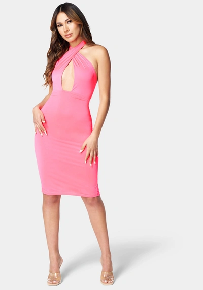 Bebe Cutout Halter Midi Dress In Pink