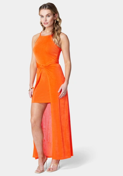 Bebe Overlay Slinky Knit Dress In Tangelo
