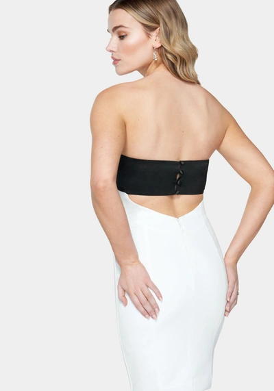 Bebe Strapless Bow Open Back Dress In White,black