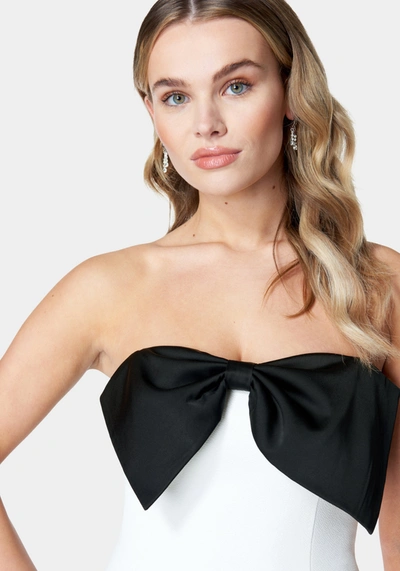 Bebe Strapless Bow Open Back Dress In White,black