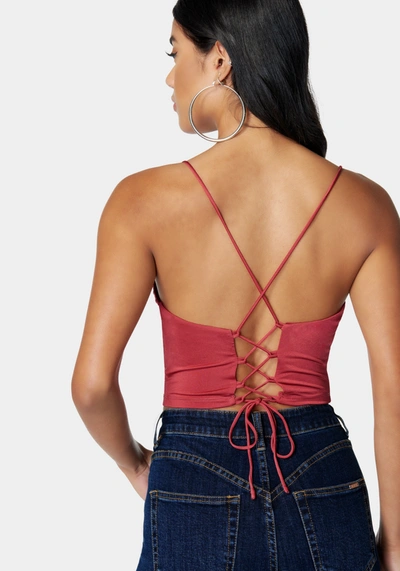 Bebe Drape Neck Criss Cross Back Top In Astro Dust