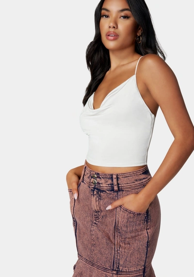 Bebe Drape Neck Criss Cross Back Top In White Alyssum