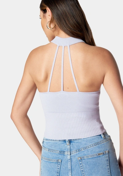 Shop Bebe Mock Neck Halter Sweater In Lavender